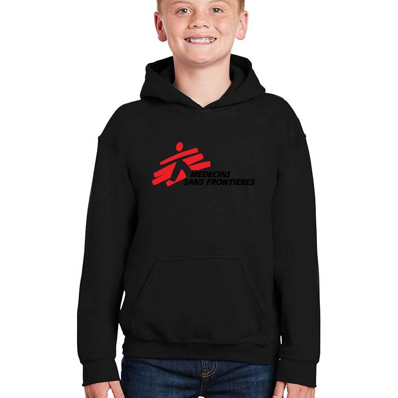 Medcins Sans Frontieres Logo Black Youth Hooded Sweatshirt