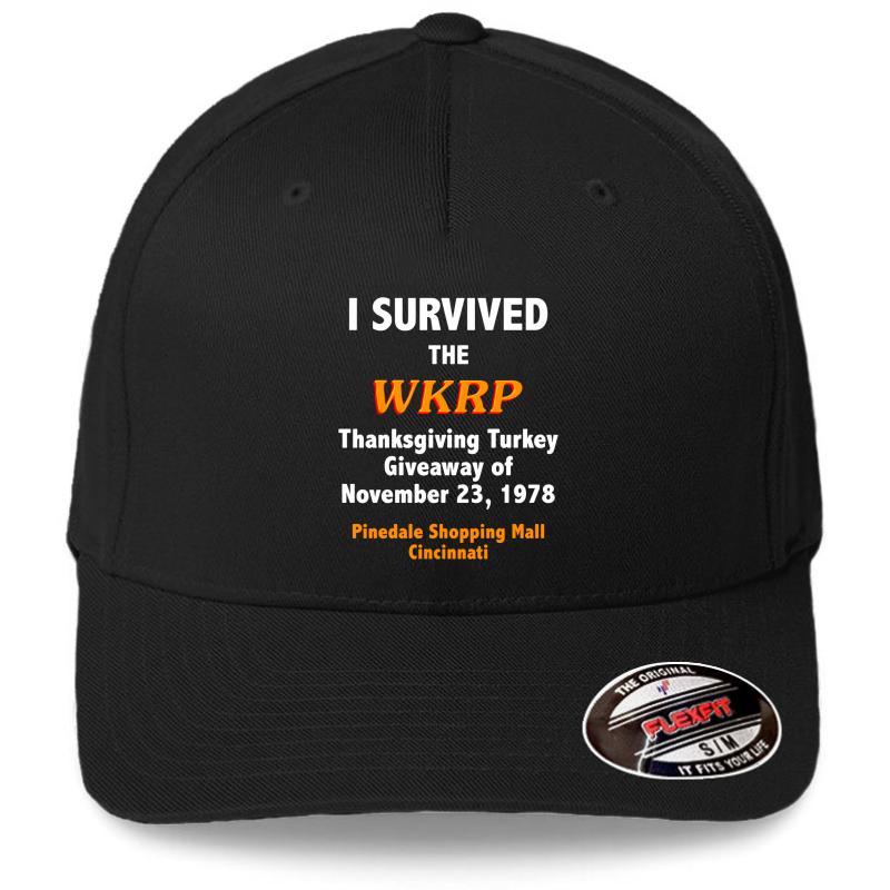 Wkrp Turkey Drop Survivor Flexfit Baseball Cap  Black