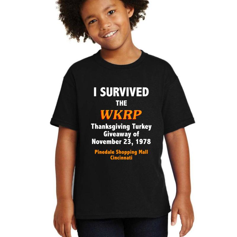 Wkrp Turkey Drop Survivor Youth T-Shirt Boy Black