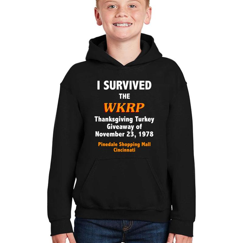 Wkrp Turkey Drop Survivor Youth Hooded Sweatshirt Boy Black