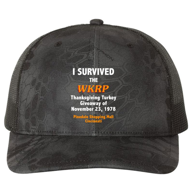 Wkrp Turkey Drop Survivor Richardson Premium Trucker Snapback Cap  Kryptek Typhon Black