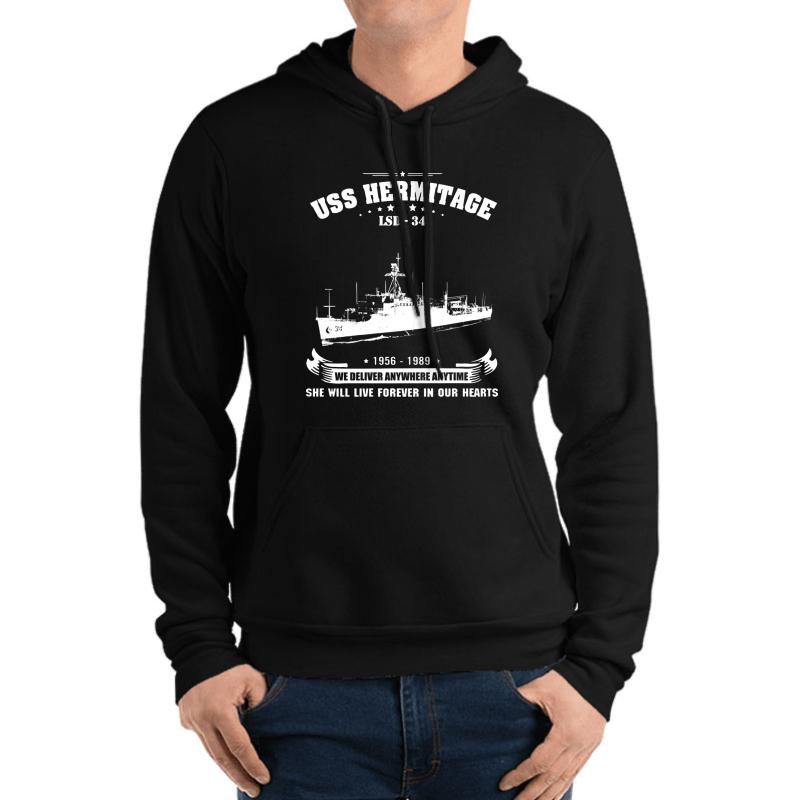 Uss Hermitage Lsd-34  Unisex Hooded Sweatshirt Men Black