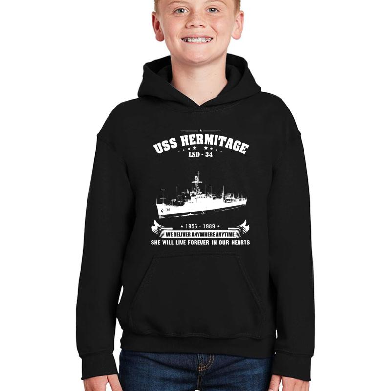 Uss Hermitage Lsd-34  Youth Hooded Sweatshirt Boy Black