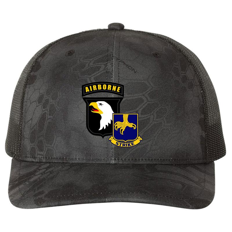 101St Airborne Division - 502 Infantry S Richardson Premium Trucker Snapback Cap  Kryptek Typhon Black