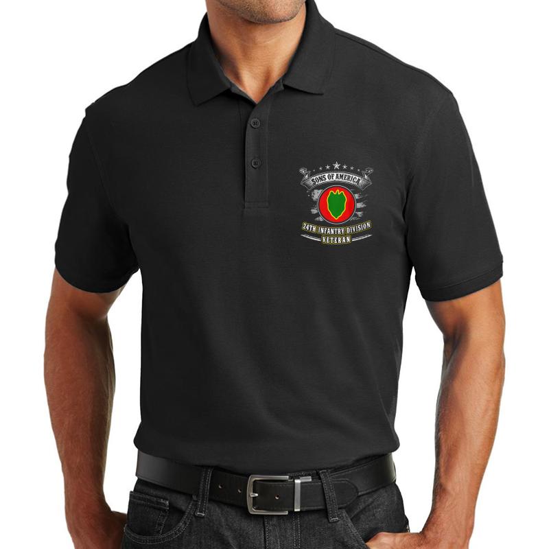 24Th Infantry Division United States  Unisex Polo Jersey Sport Shirt Men Black