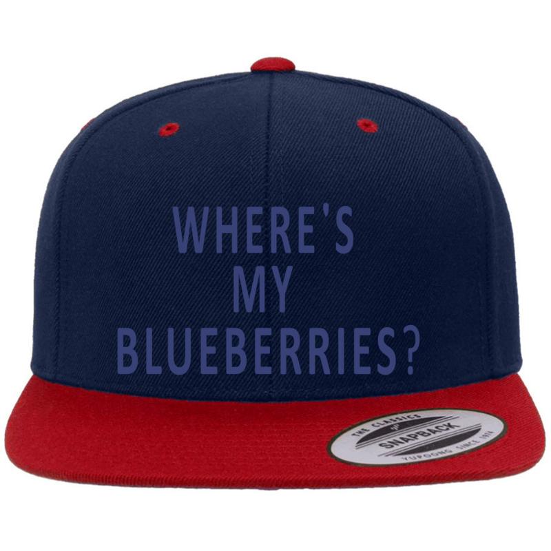 Where's My Blueberries Premium Flat Bill Snapback Cap  Navy