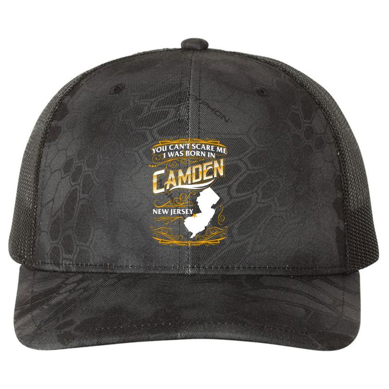 You Can't Scare Me I Was Born In Camden New Jersey Richardson Premium Trucker Snapback Cap  Kryptek Typhon Black