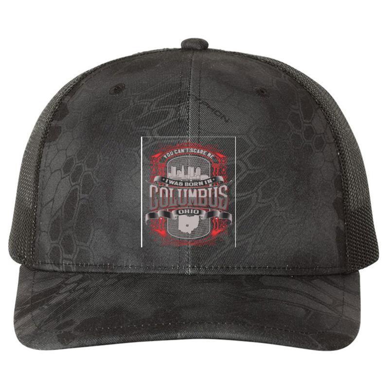 You Can't Scare Me I Was Born In Columbus Ohio Richardson Premium Trucker Snapback Cap  Kryptek Typhon Black