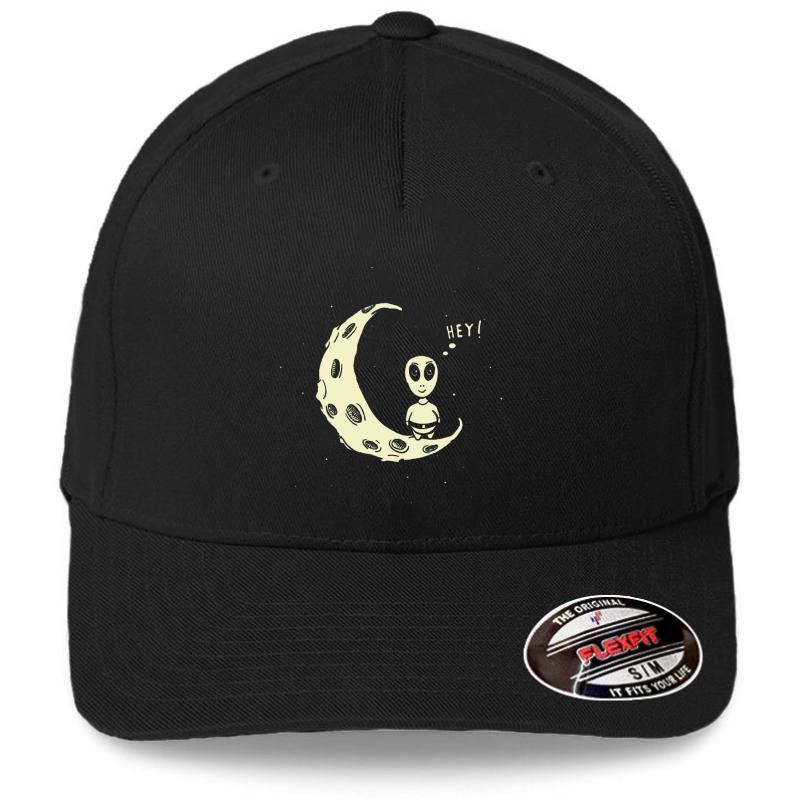 Alien On The Moon Flexfit Baseball Cap  Black