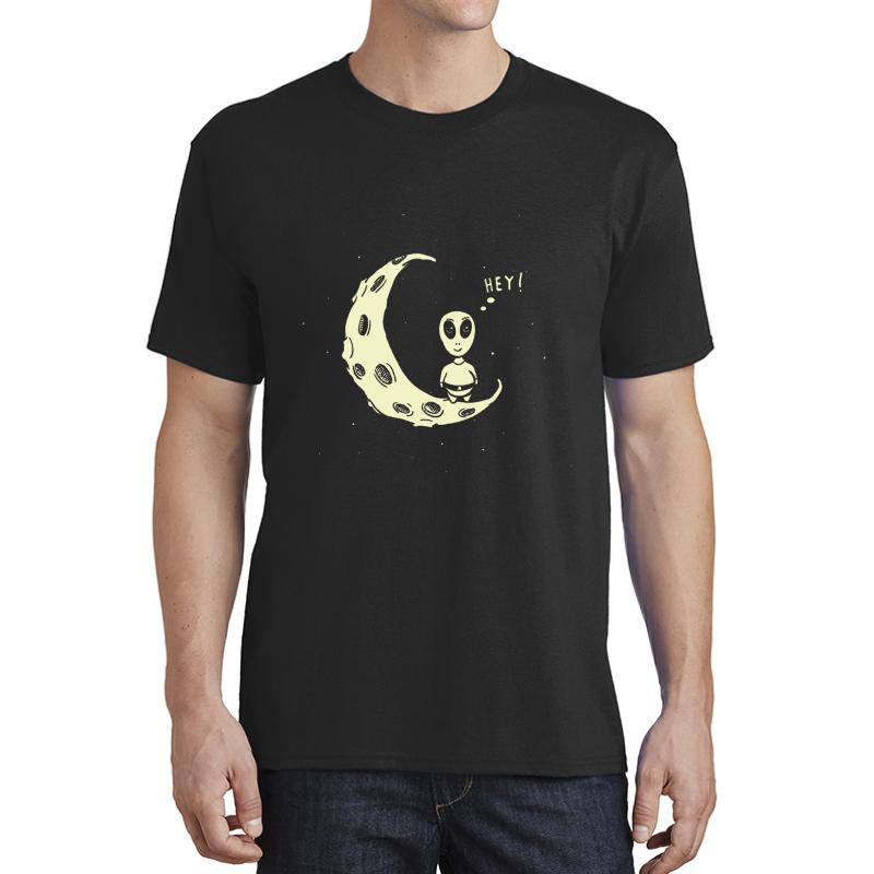 Alien On The Moon Unisex T-Shirt Men Black