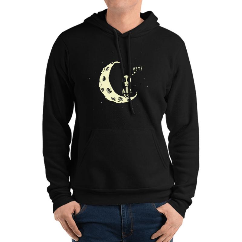 Alien On The Moon Unisex Hooded Sweatshirt Men Black