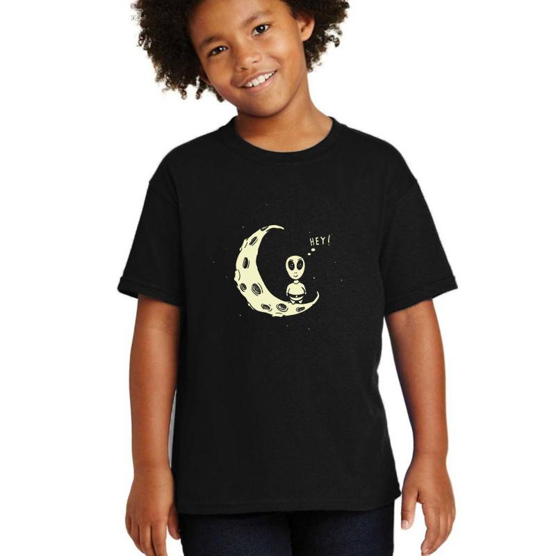 Alien On The Moon Youth T-Shirt Boy Black