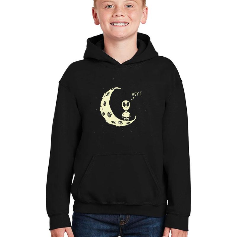 Alien On The Moon Youth Hooded Sweatshirt Boy Black