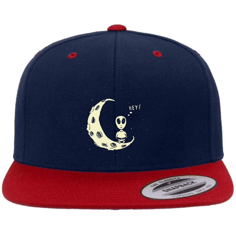 Alien On The Moon Premium Flat Bill Snapback Cap  Navy