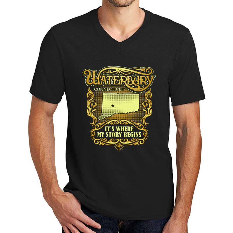 Waterbury Connecticut It's Where My Story Begins Unisex V-Neck T-Shirt Men Black