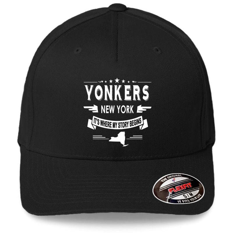 Yonkers New York It's Where My Story Begins Flexfit Baseball Cap  Black