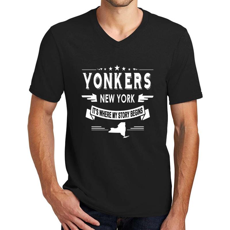 Yonkers New York It's Where My Story Begins Unisex V-Neck T-Shirt Men Black