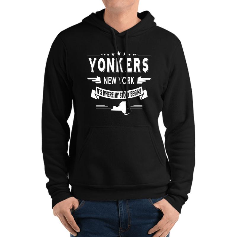 Yonkers New York It's Where My Story Begins Unisex Hooded Sweatshirt Men Black