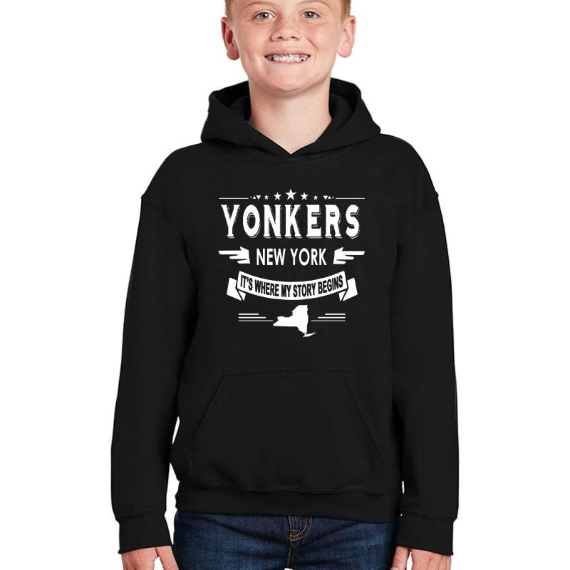 Yonkers New York It's Where My Story Begins Youth Hooded Sweatshirt Boy Black