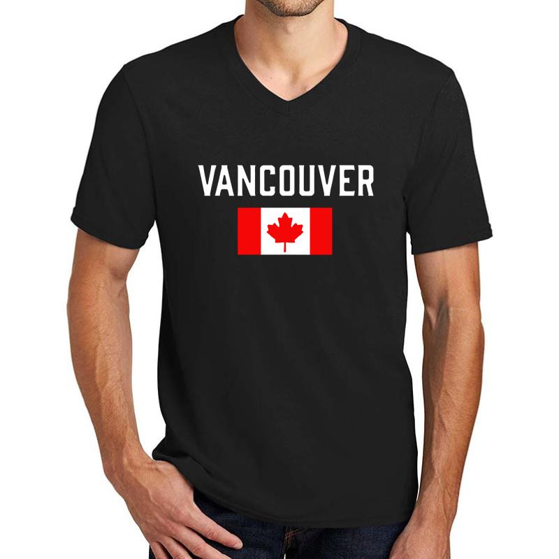 Vancouver Canada Flag British Columbia Unisex V-Neck T-Shirt Men Black