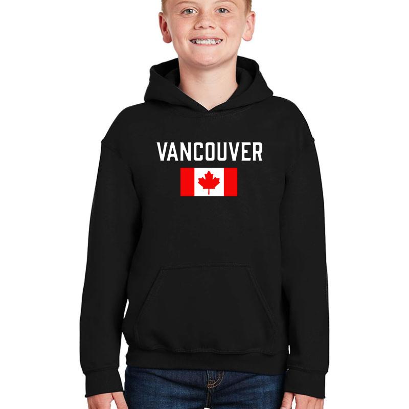 Vancouver Canada Flag British Columbia Youth Hooded Sweatshirt Boy Black