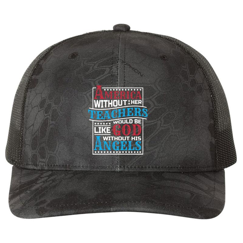 America Without Her Teachers School God Richardson Premium Trucker Snapback Cap  Kryptek Typhon Black