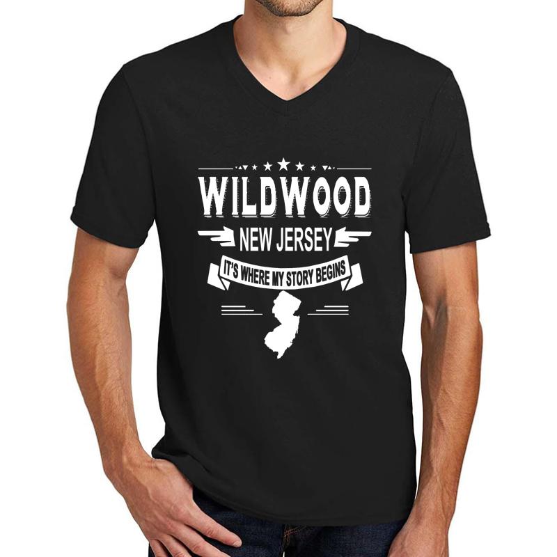 Wildwood New Jersey Its Where My Story Begins Unisex V-Neck T-Shirt Men Black