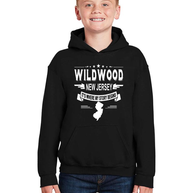 Wildwood New Jersey Its Where My Story Begins Youth Hooded Sweatshirt Boy Black