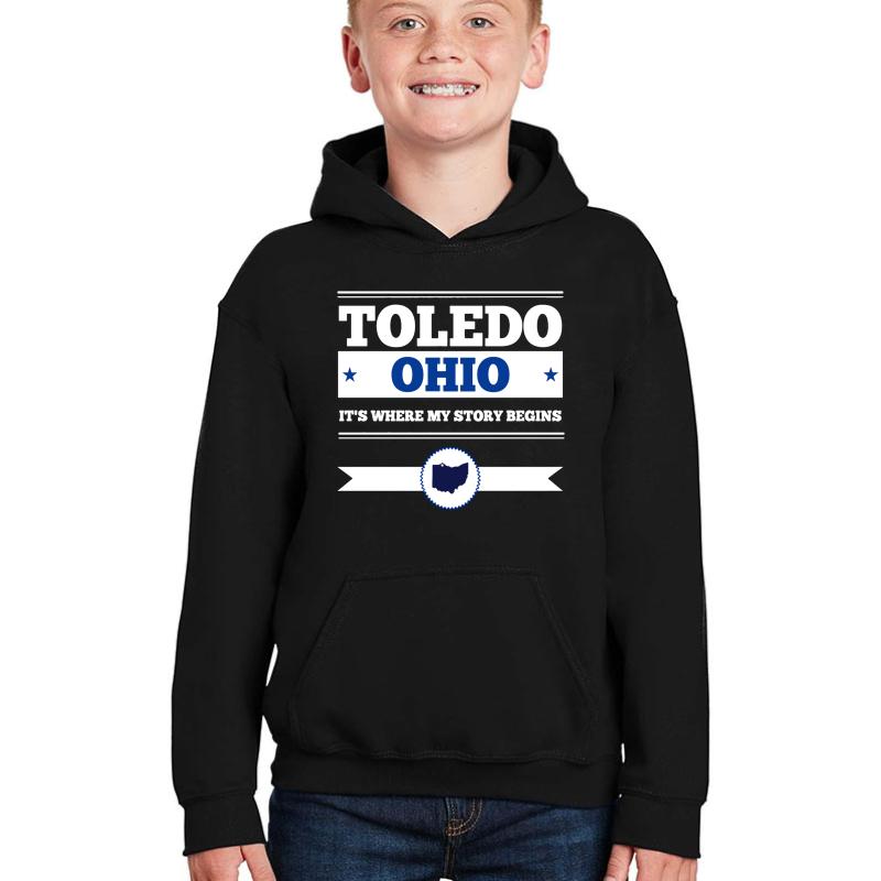 Toledo Ohio Its Where My Story Begins Youth Hooded Sweatshirt Boy Black