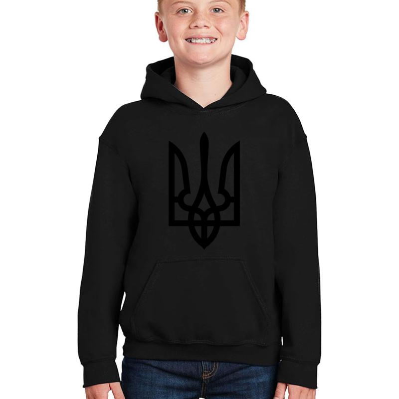 Tryzub Black Ukrainian - Sticker Youth Hooded Sweatshirt Boy Black