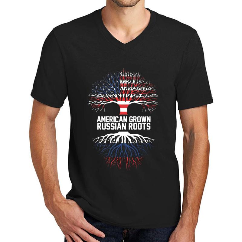 American Grown With Russian Roots Tshirt Unisex V-Neck T-Shirt Men Black