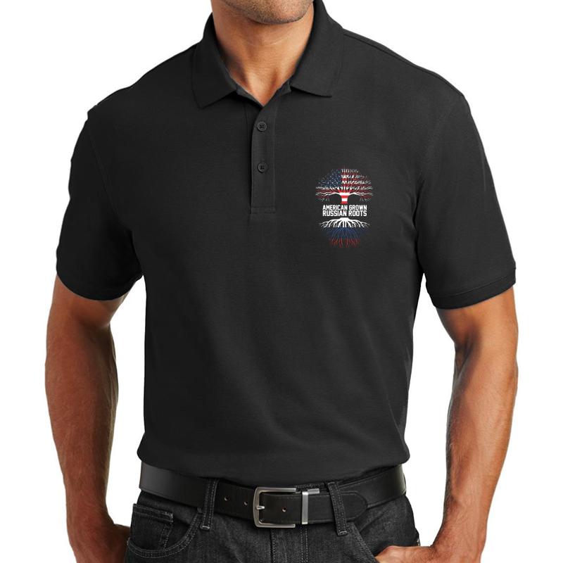 American Grown With Russian Roots Tshirt Unisex Polo Jersey Sport Shirt Men Black