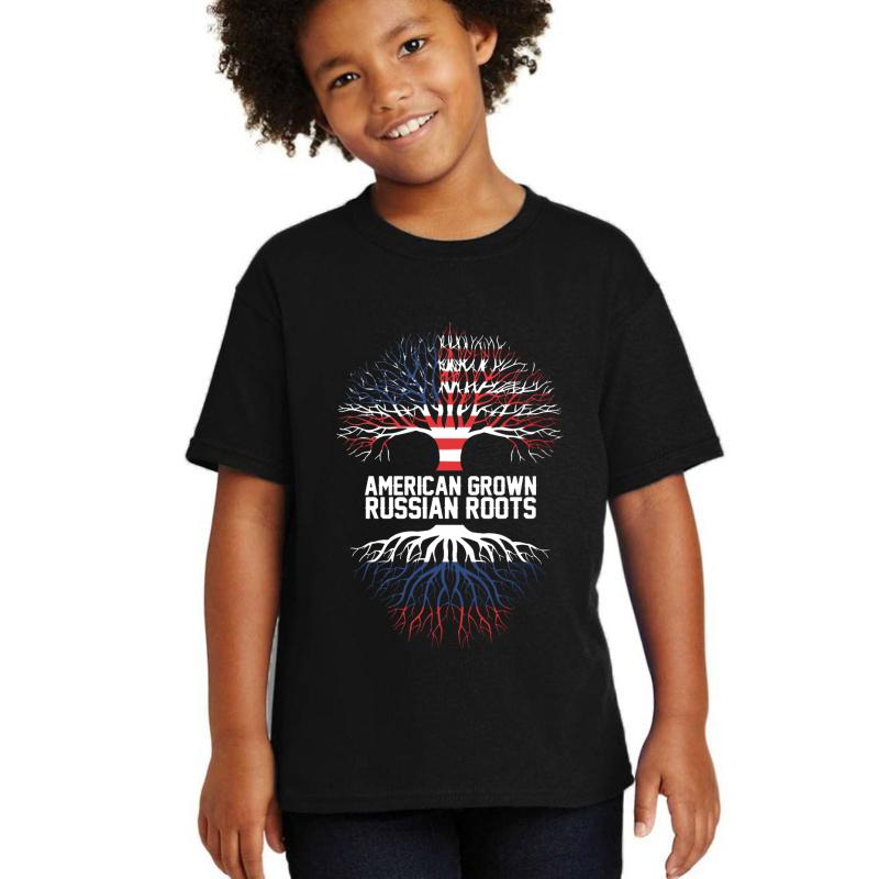 American Grown With Russian Roots Tshirt Youth T-Shirt Boy Black