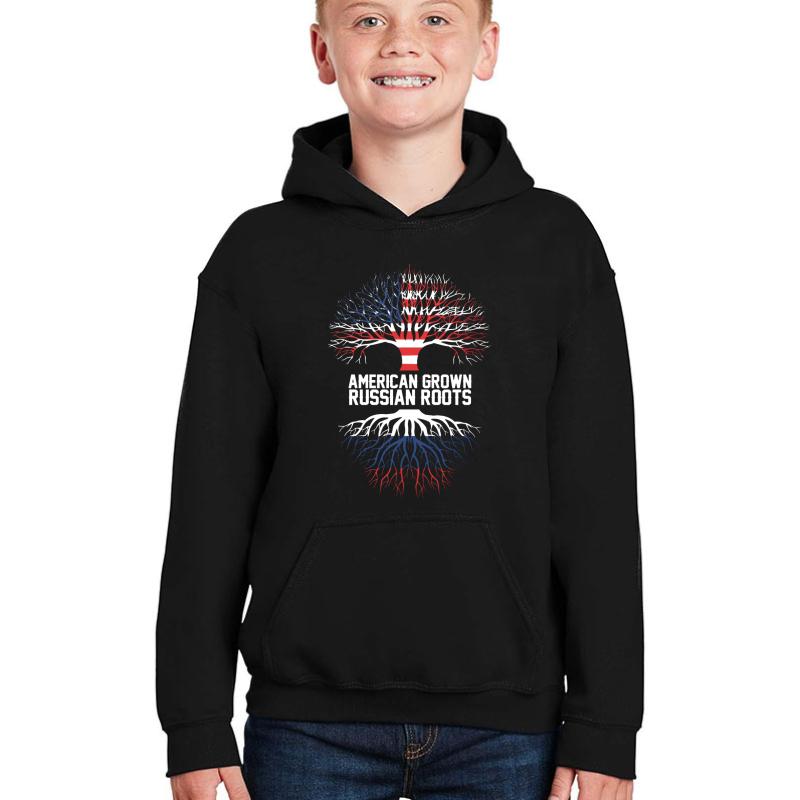 American Grown With Russian Roots Tshirt Youth Hooded Sweatshirt Boy Black