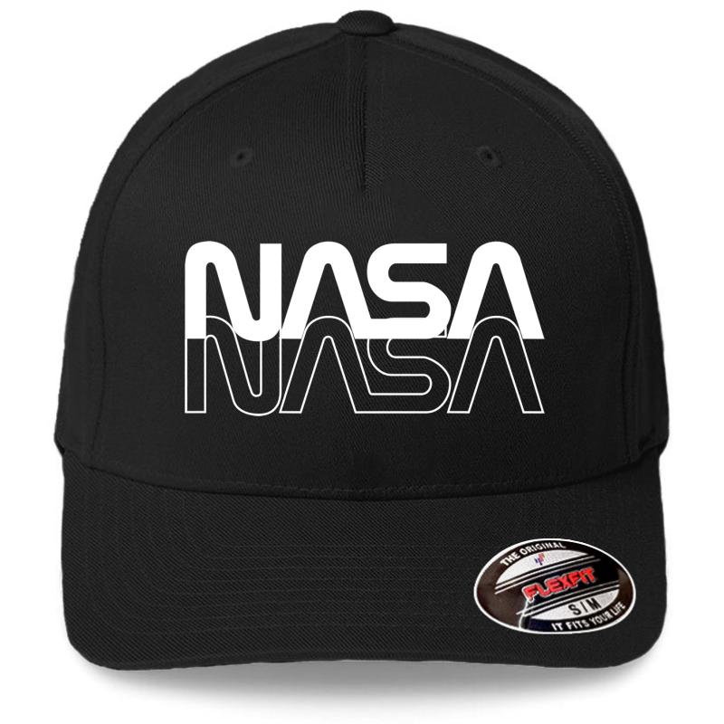 80'S Vintage Nasa Worm Logo  Flexfit Baseball Cap  Black