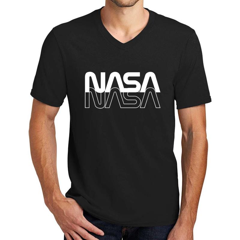 80'S Vintage Nasa Worm Logo  Unisex V-Neck T-Shirt Men Black