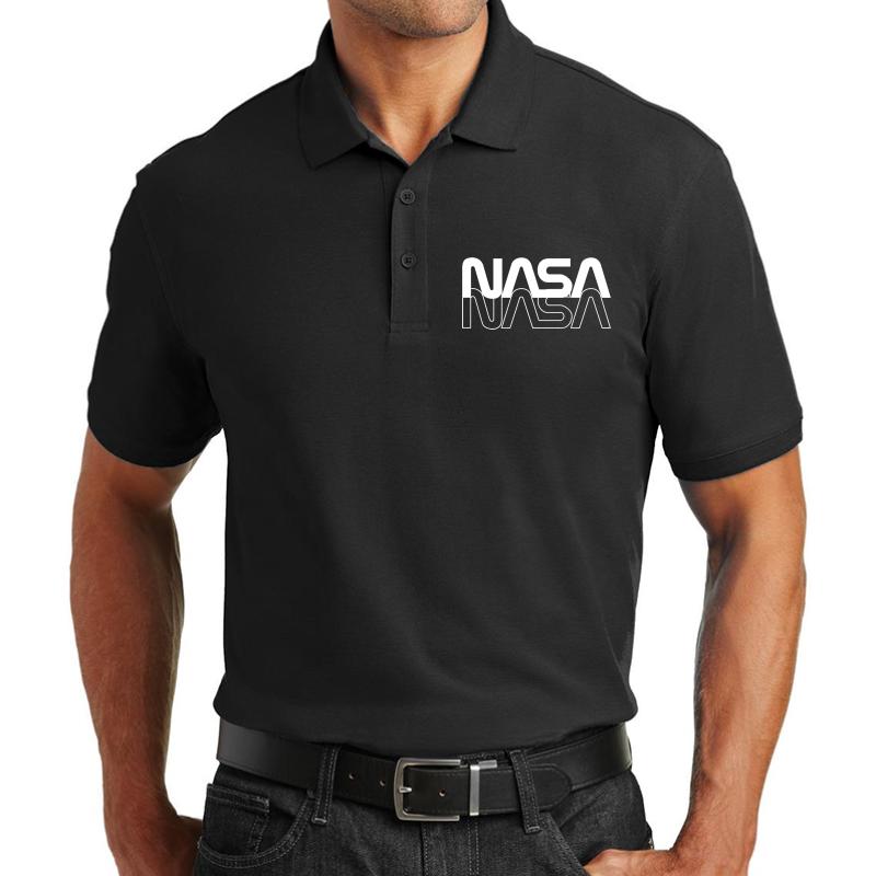 80'S Vintage Nasa Worm Logo  Unisex Polo Jersey Sport Shirt Men Black