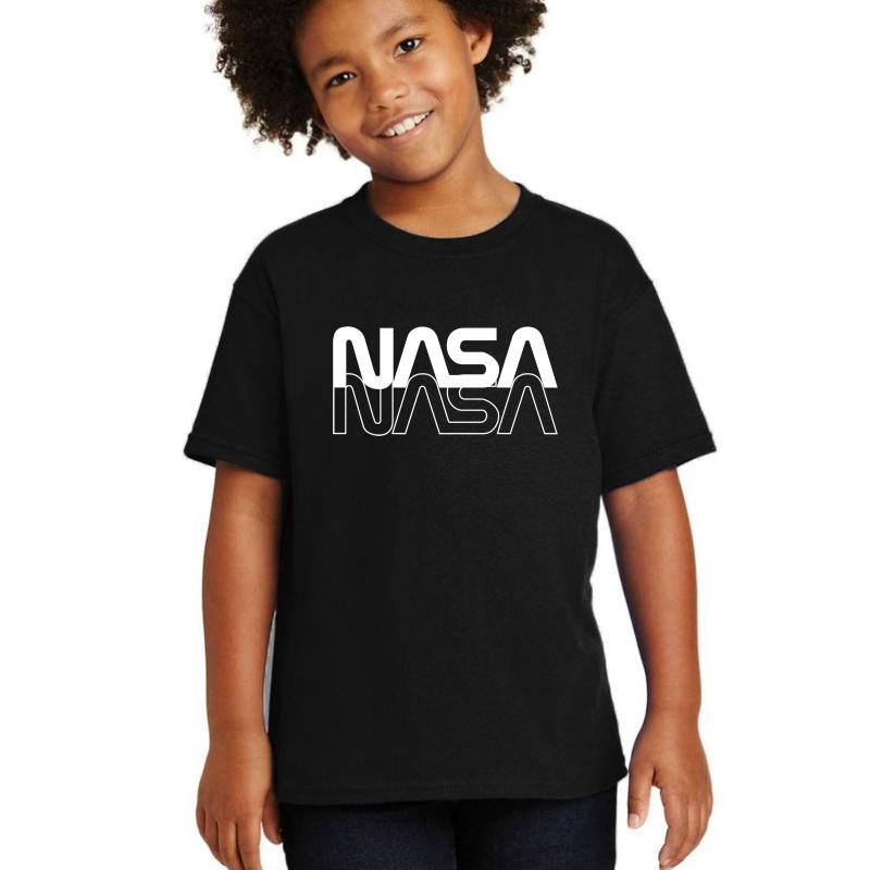 80'S Vintage Nasa Worm Logo  Youth T-Shirt Boy Black