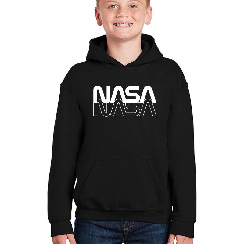 80'S Vintage Nasa Worm Logo  Youth Hooded Sweatshirt Boy Black