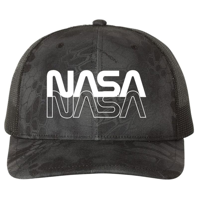 80'S Vintage Nasa Worm Logo  Richardson Premium Trucker Snapback Cap  Kryptek Typhon Black