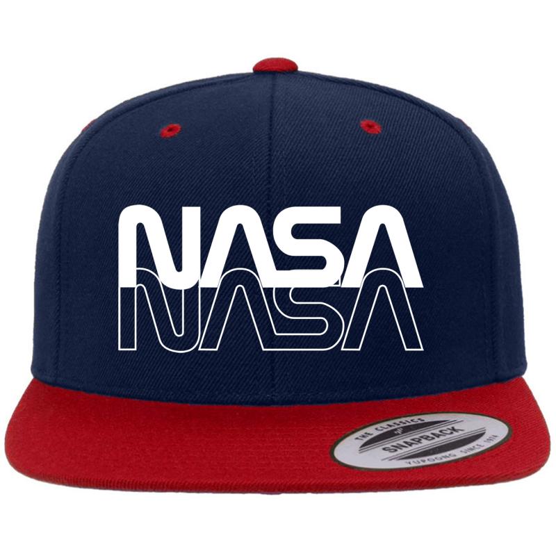 80'S Vintage Nasa Worm Logo  Premium Flat Bill Snapback Cap  Navy