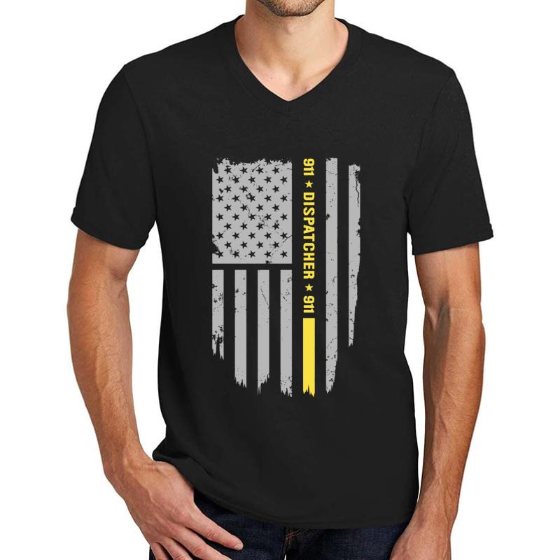 911 Dispatcher Thin Gold Line Unisex V-Neck T-Shirt Men Black