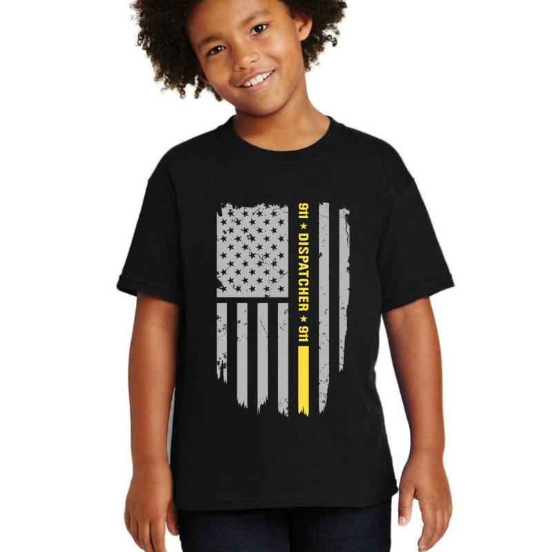 911 Dispatcher Thin Gold Line Youth T-Shirt Boy Black