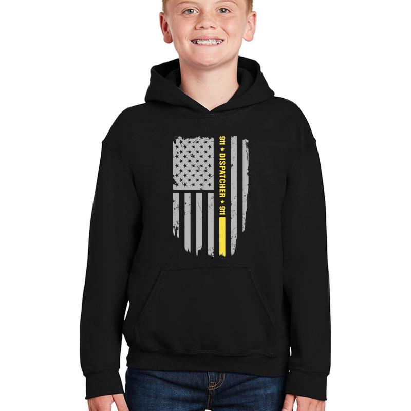 911 Dispatcher Thin Gold Line Youth Hooded Sweatshirt Boy Black