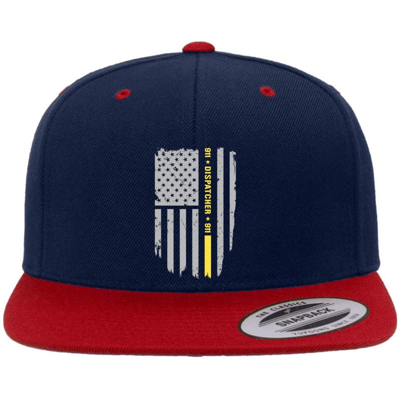 911 Dispatcher Thin Gold Line Premium Flat Bill Snapback Cap  Navy