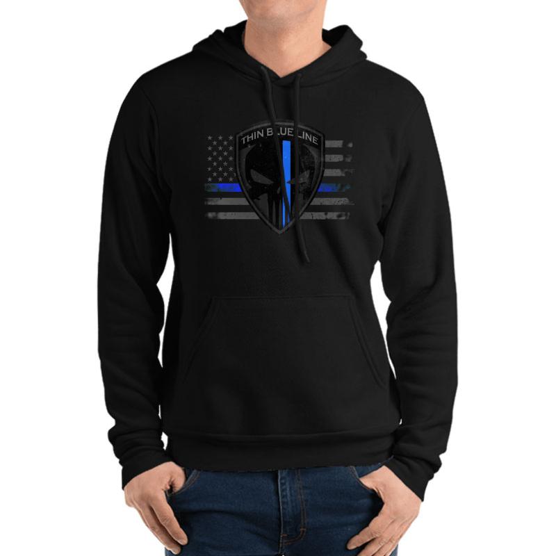 Thin Blue Line Punisher Flag  Unisex Hooded Sweatshirt Men Black