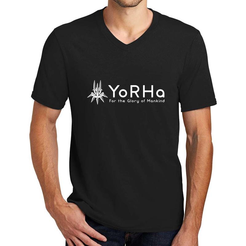 Yorha - White Unisex V-Neck T-Shirt Men Black