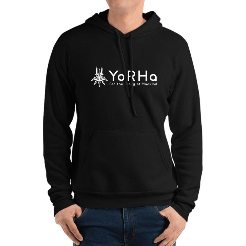 Yorha - White Unisex Hooded Sweatshirt Men Black