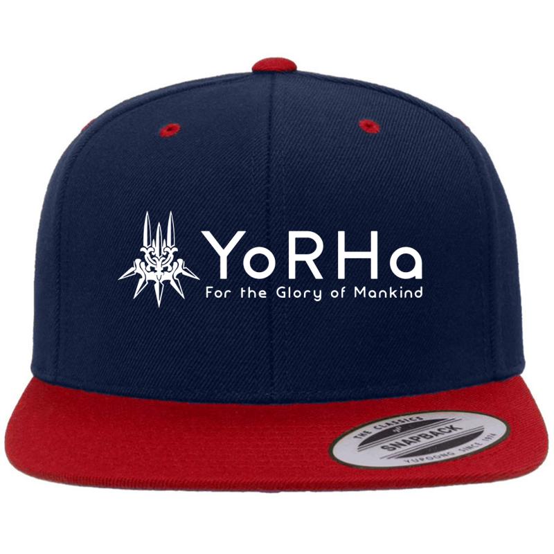 Yorha - White Premium Flat Bill Snapback Cap  Navy