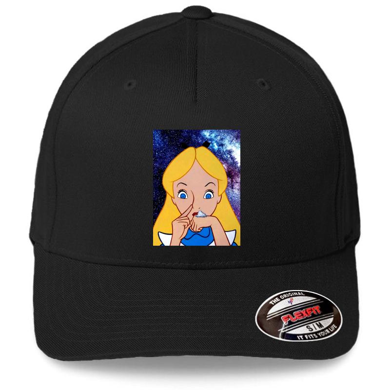 Alice In Wonderland Doing A Bump Flexfit Baseball Cap  Black